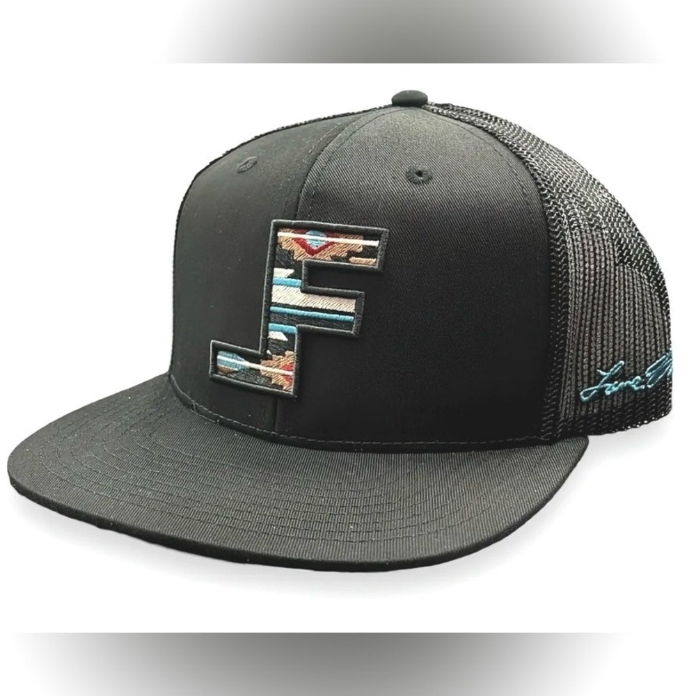 Lane Frost Aztec Black Trucker Snapback Hat Patterned F Patch Mens One Size